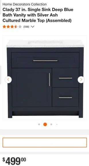 Home Decorators Collection
Clady 37 in. Single Sink Deep Blue Bath Vanity with Silver Ash Cultured Marble Top (Assembled)