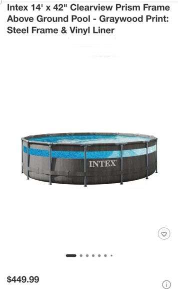 Intex 14' x 42" Clearview Prism Frame Above Ground Pool - Graywood Print: Steel Frame & Vinyl Liner