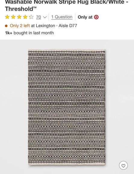 4’x6’ Washable Norwalk Stripe Rug Black/White - Threshold™