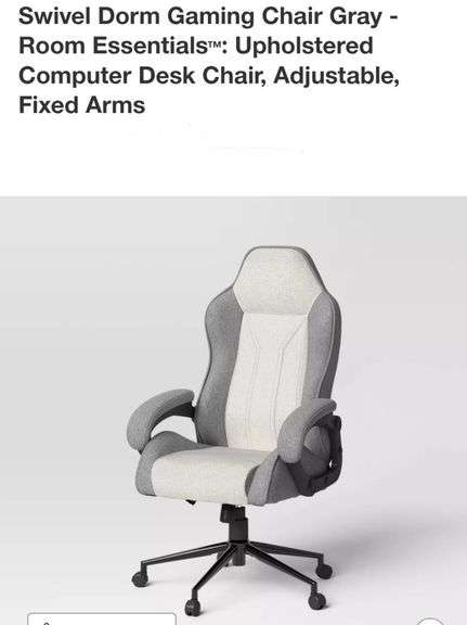 Swivel Dorm Gaming Chair Gray - Room Essentials™: Upholstered Computer Desk Chair, Adjustable, Fixed Arms