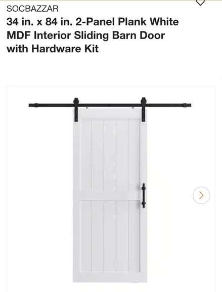 READ!! 2-Panel Plank White MDF Interior Sliding Barn Door with Hardware Kit