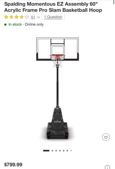 Spalding Momentous EZ Assembly 60" Acrylic Frame Pro Slam Basketball Hoop