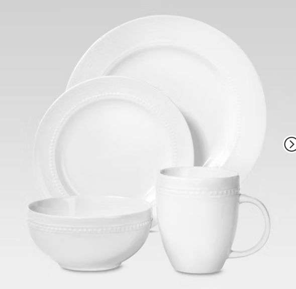 16pc Porcelain Beaded Rim Dinnerware Set White - Threshold™