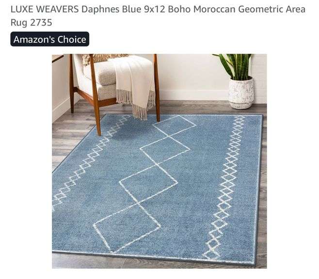 LUXE WEAVERS Daphnes Blue 9x12 Boho Moroccan Geometric Area Rug 2735