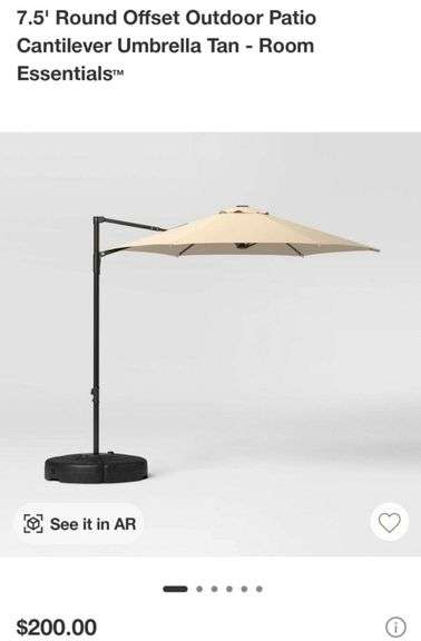 READ!! Room Essentials 7.5′ Round Offset Outdoor Patio Umbrella, Gray with Black Pole