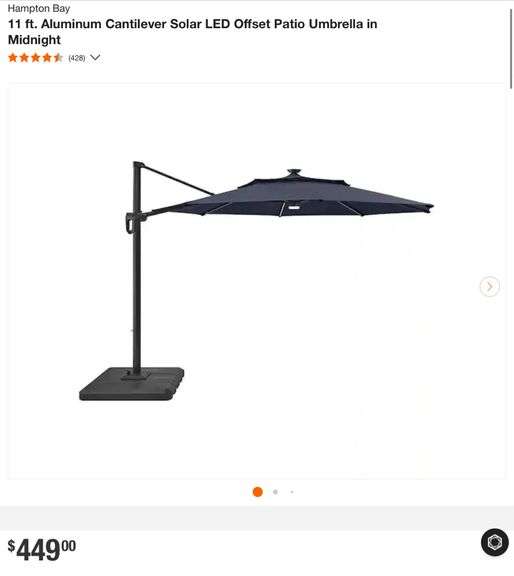 Hampton Bay 11ft.Aluminum Cantilever Solar LED Offset Patio Umbrella in Midnight