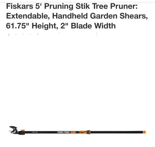 Fiskars 5' Pruning Stik Tree Pruner: Extendable, Handheld Garden Shears, 61.75" Height, 2" Blade Width