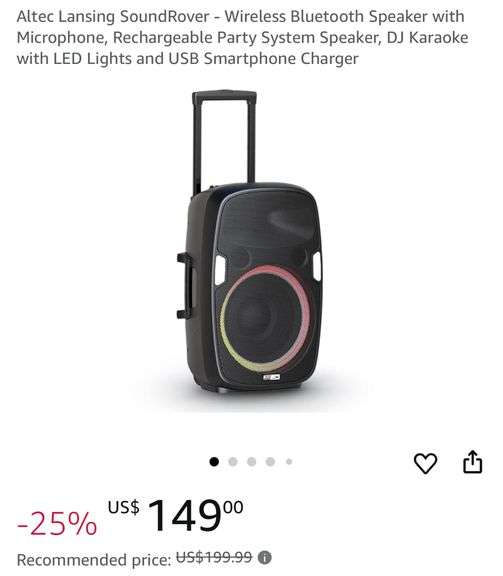 Altec Lansing SoundRover - Wireless Bluetooth Speaker with Microphone, Rechargeable Party System Speaker, DJ Karaoke with LED Lights and USB Smartphone Charger