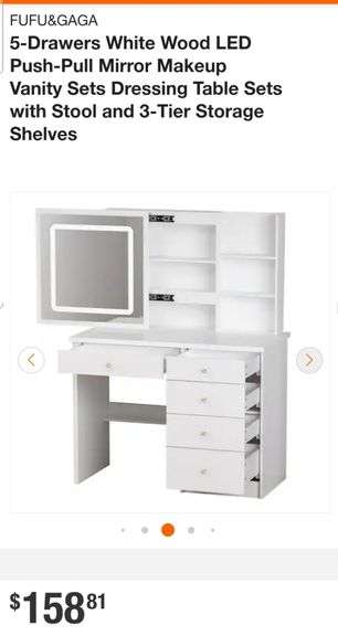 FUFU&GAGA

5-Drawers White Wood LED Push-Pull Mirror Makeup Vanity Sets Dressing Table Sets with Stool and 3-Tier Storage Shelves