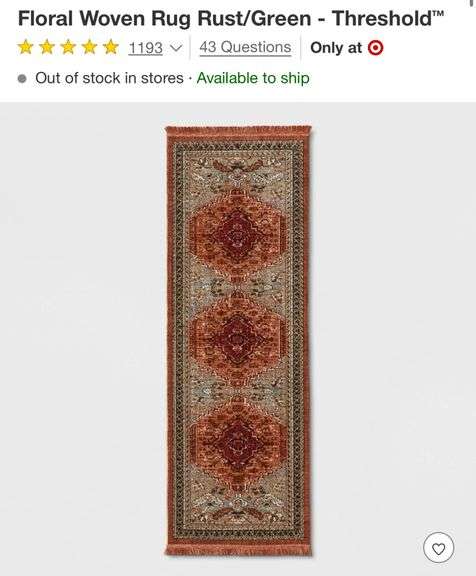 2’4”x7’ Floral Woven Rug Rust/Green - Threshold
