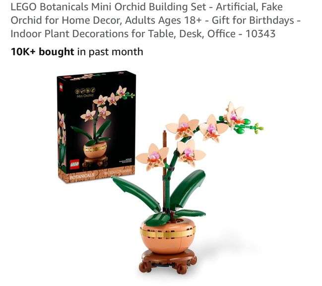 LEGO Botanicals Mini Orchid Building Set - Artificial, Fake Orchid for Home Decor, Adults Ages 18+ - Gift for Birthdays - Indoor Plant Decorations for Table, Desk, Office - 10343