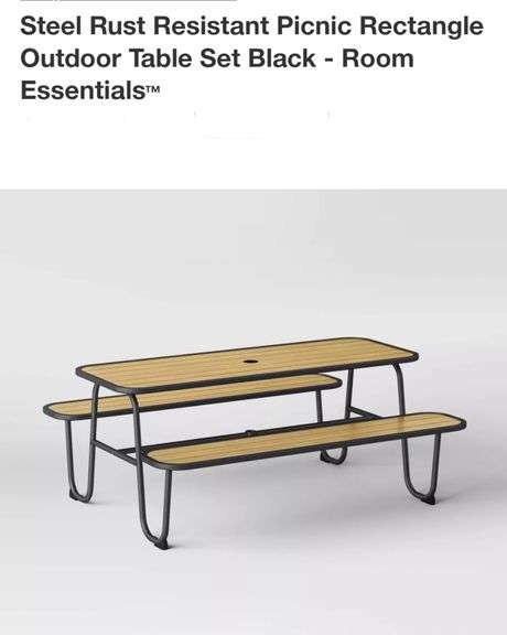 Steel Rust Resistant Picnic Rectangle Outdoor Table Set Black - Room Essentials