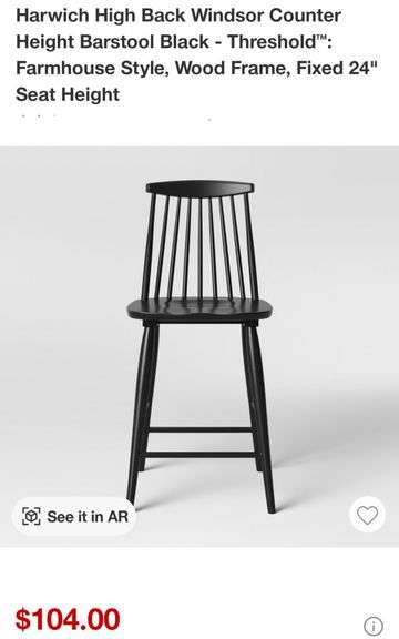 Threshold Harwich High Back Windsor Counter Stool Black