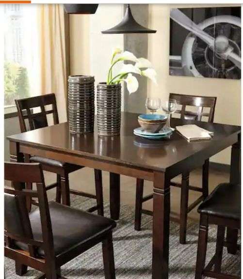 READ!! Bennox Square Brown Wood Top Dining Table 35"x42"