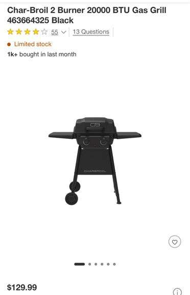 Char-Broil 2 Burner 20000 BTU Gas Grill 463664325 Black