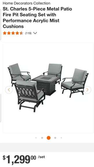 St. Charles 5-Piece Metal Patio Fire Pit Seating Set with Performance Acrylic Mist Cushions
