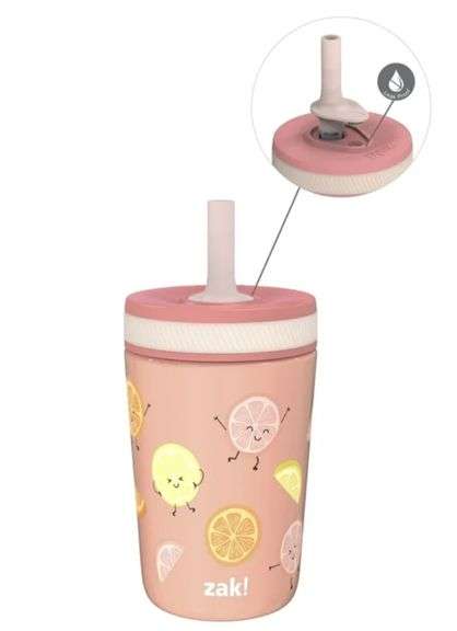 Zak Designs 12oz Kelso Toddler Cups For Travel or At Home, Vacuum Insulated Stainless Steel Sippy Cup With Leak-Proof Design is Perfect For Kids (Happy Fruit)