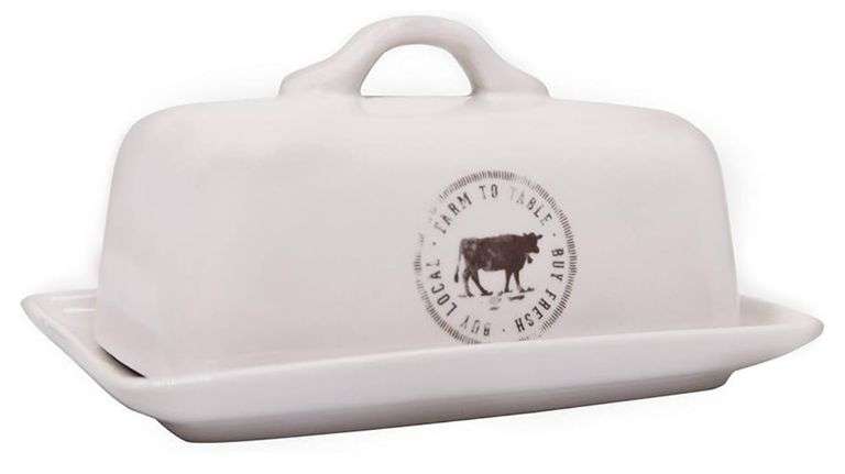 Creative Co-Op Stoneware Butter Dish with Cow Decal
