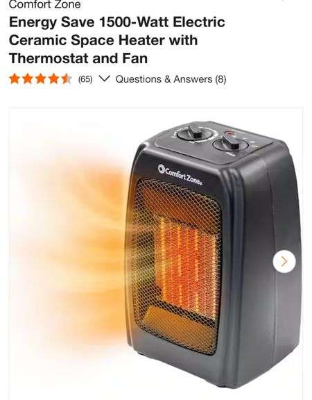 Comfort Zone Energy Save 1500-Watt Electric Ceramic Space Heater with Thermostat and Fan