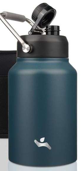 Half Gallon Jug with Handle,64 oz Insulated Water Bottle with Carrying Pouch,Double Wall Vacuum Stainless Steel Metal Bottle,Navy blue