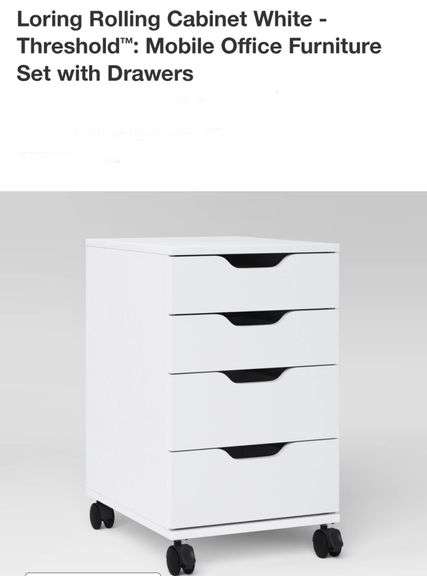 Loring Rolling Cabinet White - Threshold™: Mobile Office Furniture Set with Drawers