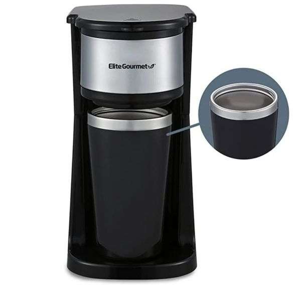 Elite Gourmet Single Serve Personal Coffee Maker with Travel Mug