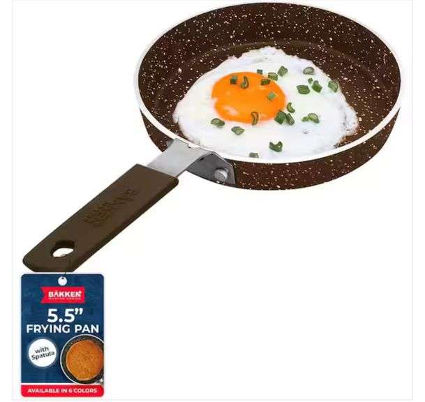 BakkenMaster 2-Piece Mini Pan Set-5.5'' Aluminum Non-Stick Egg Frying Pan, Brown Marble with Spatula