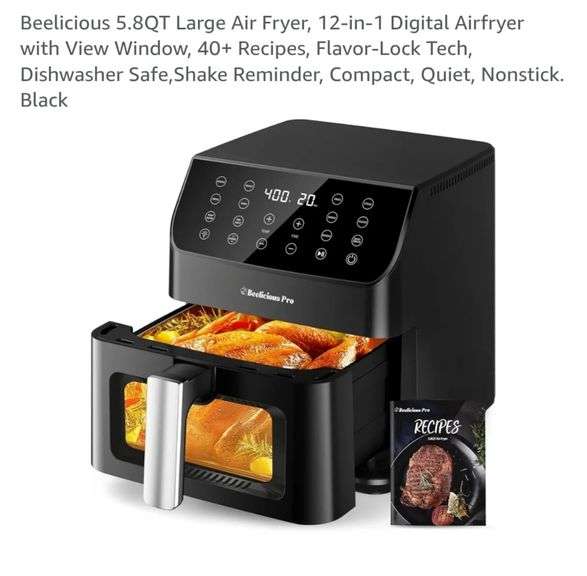 Beelicious 5.8QT Large Air Fryer, 12-in-1 Digital Airfryer with View ...