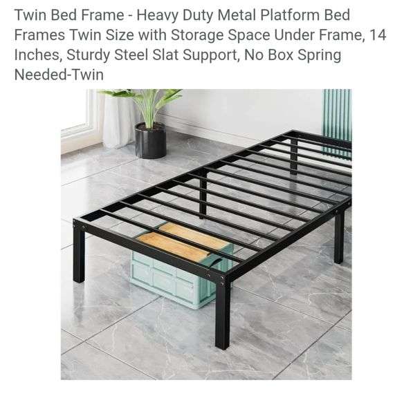 Twin Bed Frame - Heavy Duty Metal Platform Bed Frames Twin Size with Storage Space Under Frame, 14 Inches, Sturdy Steel Slat Support, No Box Spring Needed-Twin