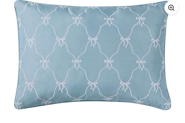 Home Decor Collection 14" x 20" Blue Bow Embroidered Decorative Pillow