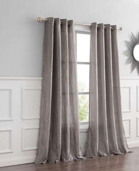 (2) Dainty Home Verona Solid Crushed Faux Silk Light Filtering Grommet Single Curtain Panel - Grey-54x84