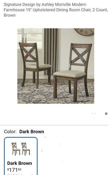 Signature Design by Ashley Moriville Modern Farmhouse 19" Upholstered Dining Room Chair, 2 Count, Brown