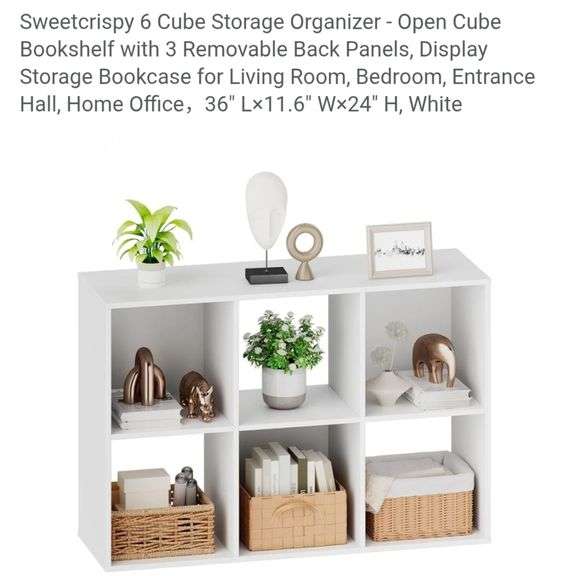 Sweetcrispy 6 Cube Storage Organizer - Open Cube Bookshelf with 3 Removable Back Panels, Display Storage Bookcase for Living Room, Bedroom, Entrance Hall, Home Office，36" L×11.6" W×24" H, White