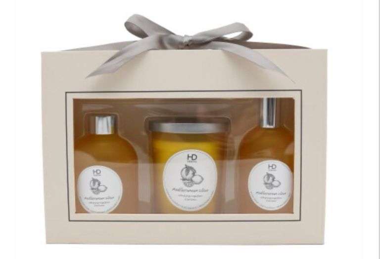HD Designs Mediterranean Citrus Candle Set-Room Spray, Candle & Reed Diffuser w/ sticks