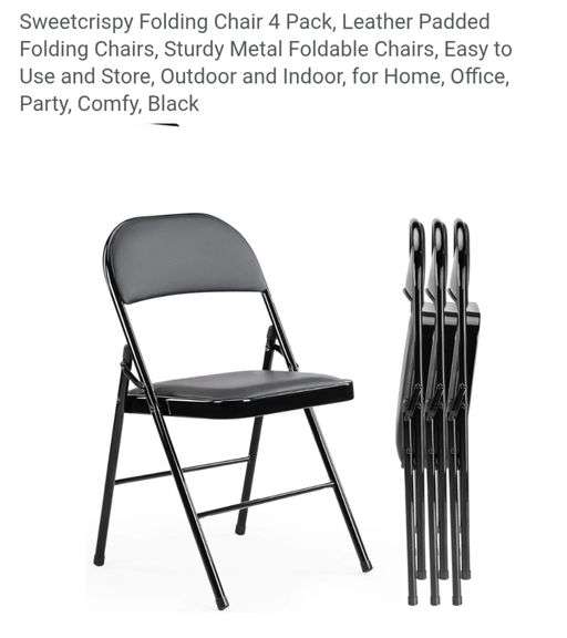 Sweetcrispy Folding Chair 4 Pack, Leather Padded Folding Chairs, Sturdy Metal Foldable Chairs, Easy to Use and Store, Outdoor and Indoor, for Home, Office, Party, Comfy, Black