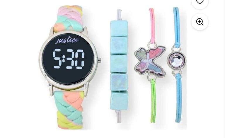 Justice Unisex 4pc Watch Set with Matching Braided Strap and Butterfly Bracelet