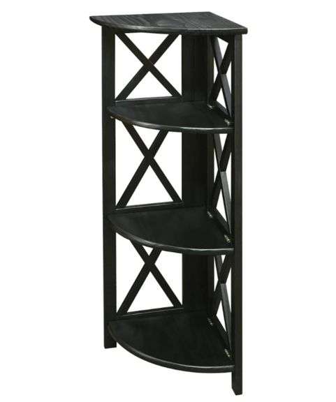 Casual Home Montego 4-Shelf Folding Solid Wood Corner Bookcase, Black