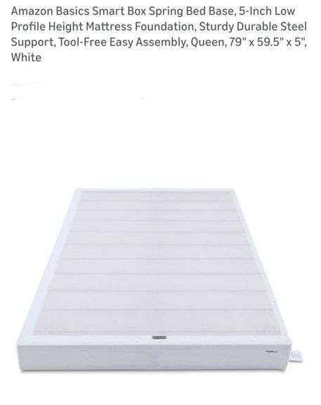 Amazon Basics Smart Box Spring Bed Base, 5-Inch Low Profile Height Mattress Foundation, Sturdy Durable Steel Support, Tool-Free Easy Assembly, Queen, 79" x 59.5" x 5", White