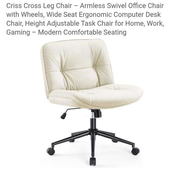 Criss Cross Leg Chair – Armless Swivel Office Chair with Wheels, Wide Seat Ergonomic Computer Desk Chair, Height Adjustable Task Chair for Home, Work, Gaming – Modern Comfortable Seating