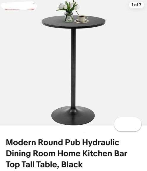 Modern Round Pub Hydraulic Dining Room Home Kitchen Bar Top Tall Table, Black