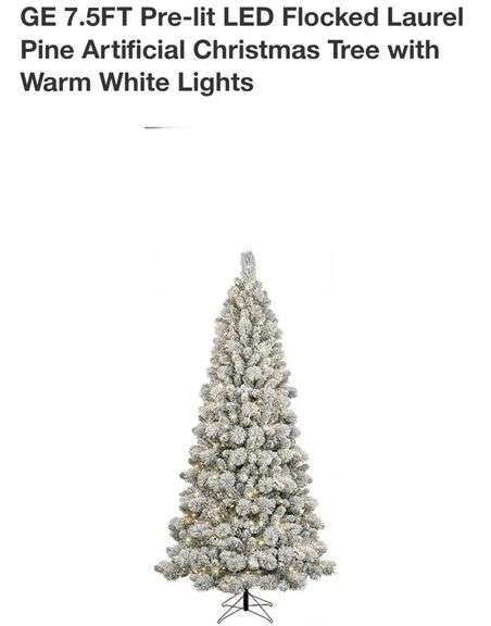GE 7.5FT Pre-lit LED Flocked Laurel Pine Artificial Christmas Tree with Warm White Lights