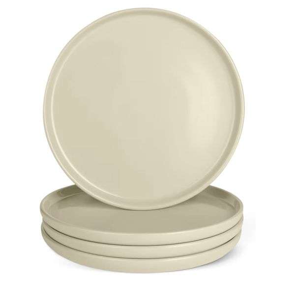 Amazon Basics Glazed Stoneware Dinner Plates, Ceramic 4-Piece Set, Microwave and Dishwasher-Safe, 10.5 in., Ivory