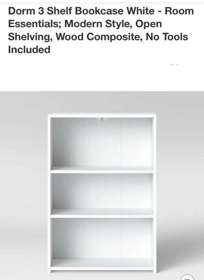 Dorm 3 Shelf Bookcase White - Room Essentials; Modern Style, Open Shelving, Wood Composite, No Tools Included