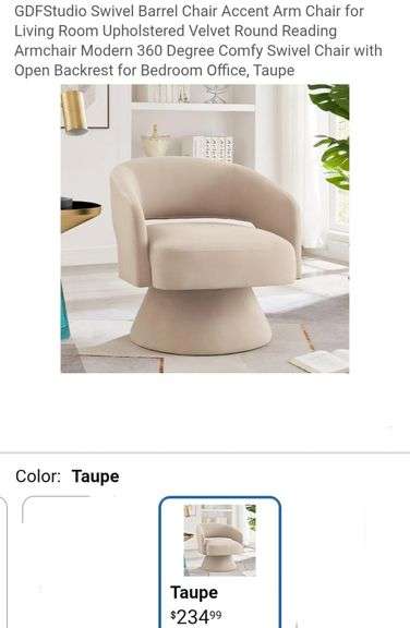 GDFStudio Swivel Barrel Chair Accent Arm Chair for Living Room Upholstered Velvet Round Reading Armchair Modern 360 Degree Comfy Swivel Chair with Open Backrest for Bedroom Office, Taupe
