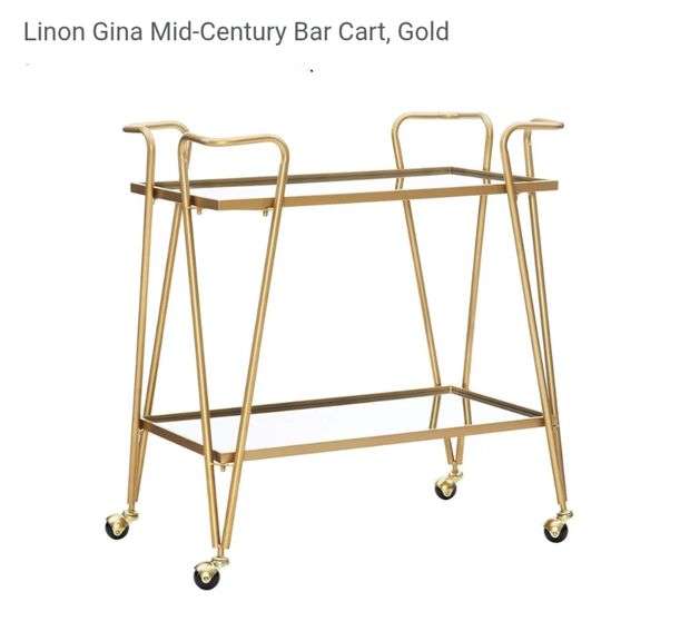 Linon Gina Mid-Century Bar Cart, Gold