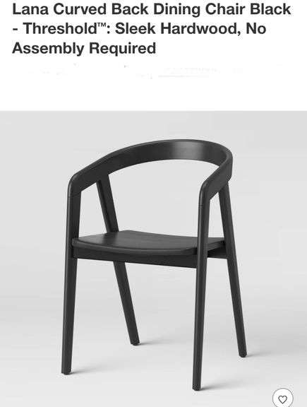 Lana Curved Back Dining Chair Black - Threshold™: Sleek Hardwood, No Assembly Required