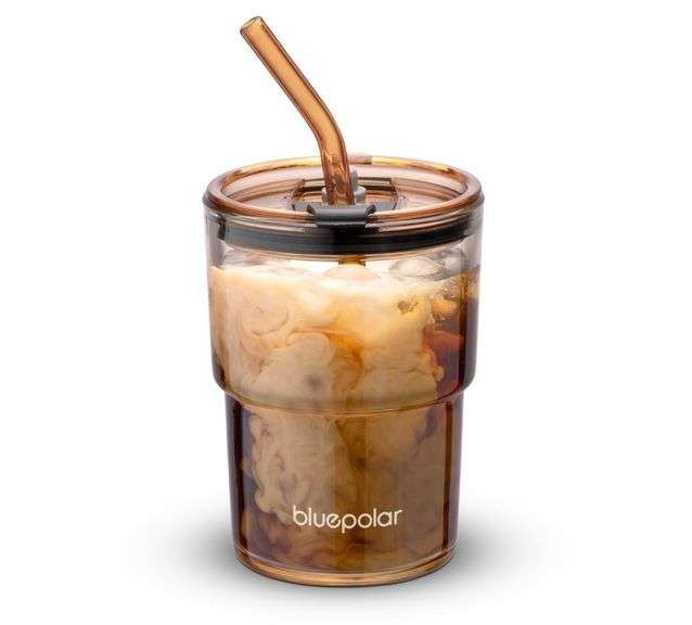 BLUEPOLAR 13oz/400ml Glass Water Tumbler with Straw and Lid Sealed Carry On Thick Wall Iced Coffee Cup Glass Cup for Water, Iced Tea Fruit Juice Etc (Amber)