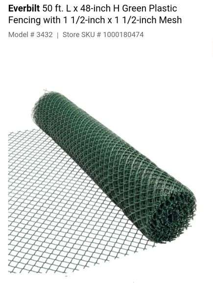 Everbilt 50 ft. L x 48-inch H Green Plastic Fencing with 1 1/2-inch x 1 1/2-inch Mesh