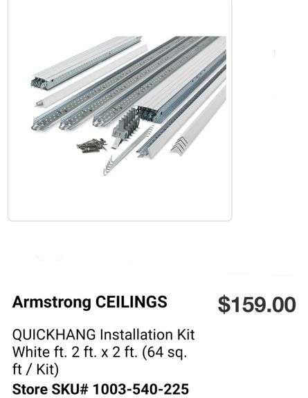 26 KITS Of Armstrong CEILINGS QUICK HANG Installation Kit White ft. 2 ft. x 2 ft. (64 sq. ft / Kit)