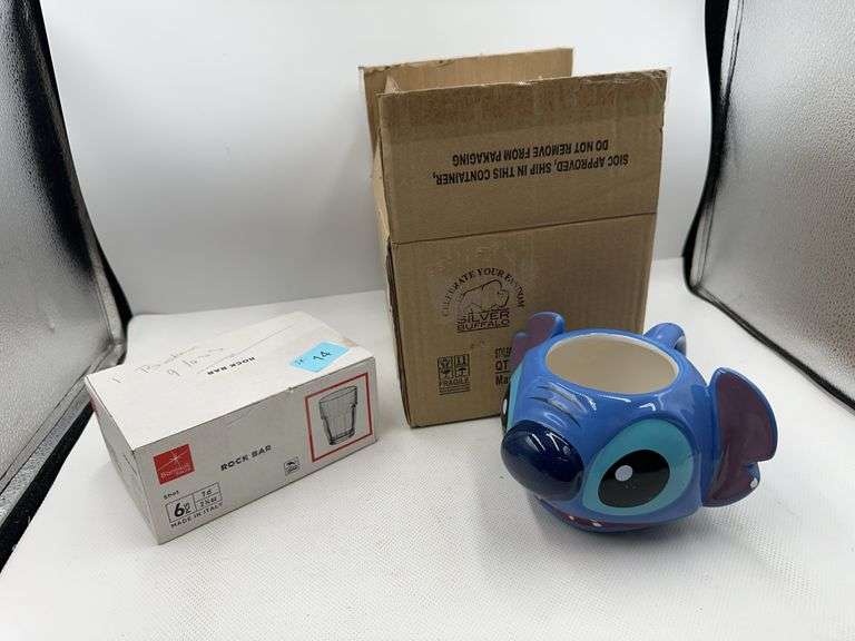 READ! Bormioli Rocco Shot Glasses Tempered 6 Rock Bar Clear Stackable 2.25 Ounce & Silver Buffalo Disney Lilo and Stitch Ceramic 3D Sculpted Mug Featuring Stitch, 24 Ounces